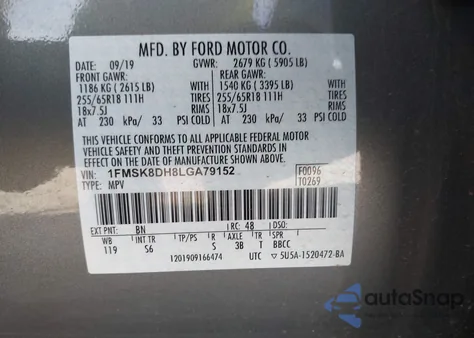 2020 Ford Explorer Xlt из США, поврежденный, VIN 1FMSK8DH8LGA79152